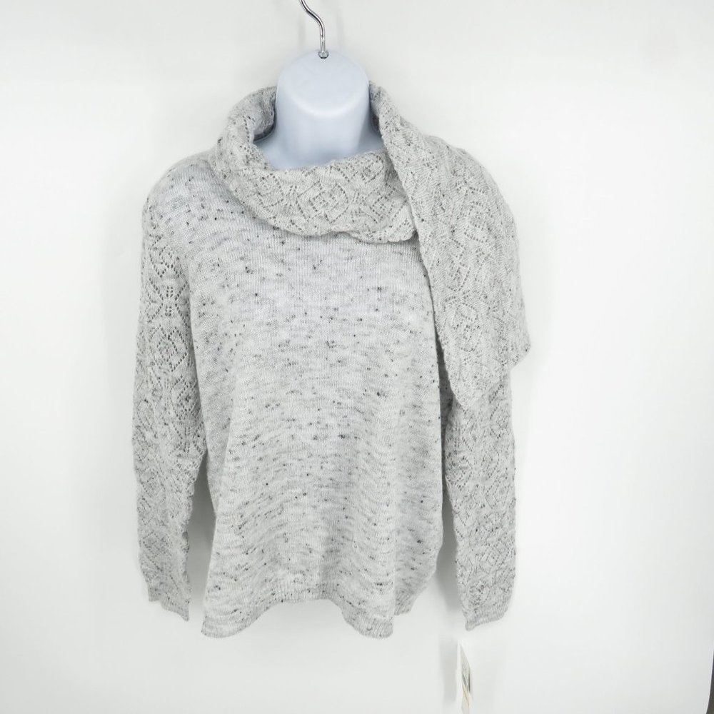 Alfred Dunner Women's Metallic Pointelle Knit Scarf Sweater Small NWT $66